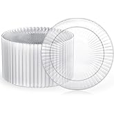 FOCUSLINE 90 Count Clear Plastic Plates 10 Inch, Disposable Dinner Plates- Premium Hard Plastic Plate Fancy Disposable Clear Plate for Weddings, Parties and Events