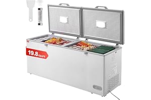 VEVOR Chest Freezer, 19.8 Cu.ft / 561 L Large Deep Freezer with Split Top Double Locking Lids, Freestanding Commercial Chest Freezer & 4 Removable Baskets, 7-Level Adjustable Temp, LED Light, 6 Wheels