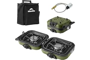 Naturehike 2 Burner Folding Camping Stove, Portable Camp Propane Gas Stove with Carry Bag, 16000 BTU Adjustable Burners & Pie