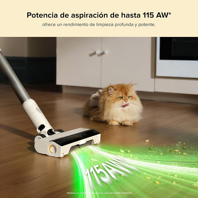 Hub de aspirador sem fios H60 com base de esvaziamento automático, bateria removível até 60 min, 115 AW para pêlos de animais, escova multisuperfície anti-emaranhados, luz LED verde