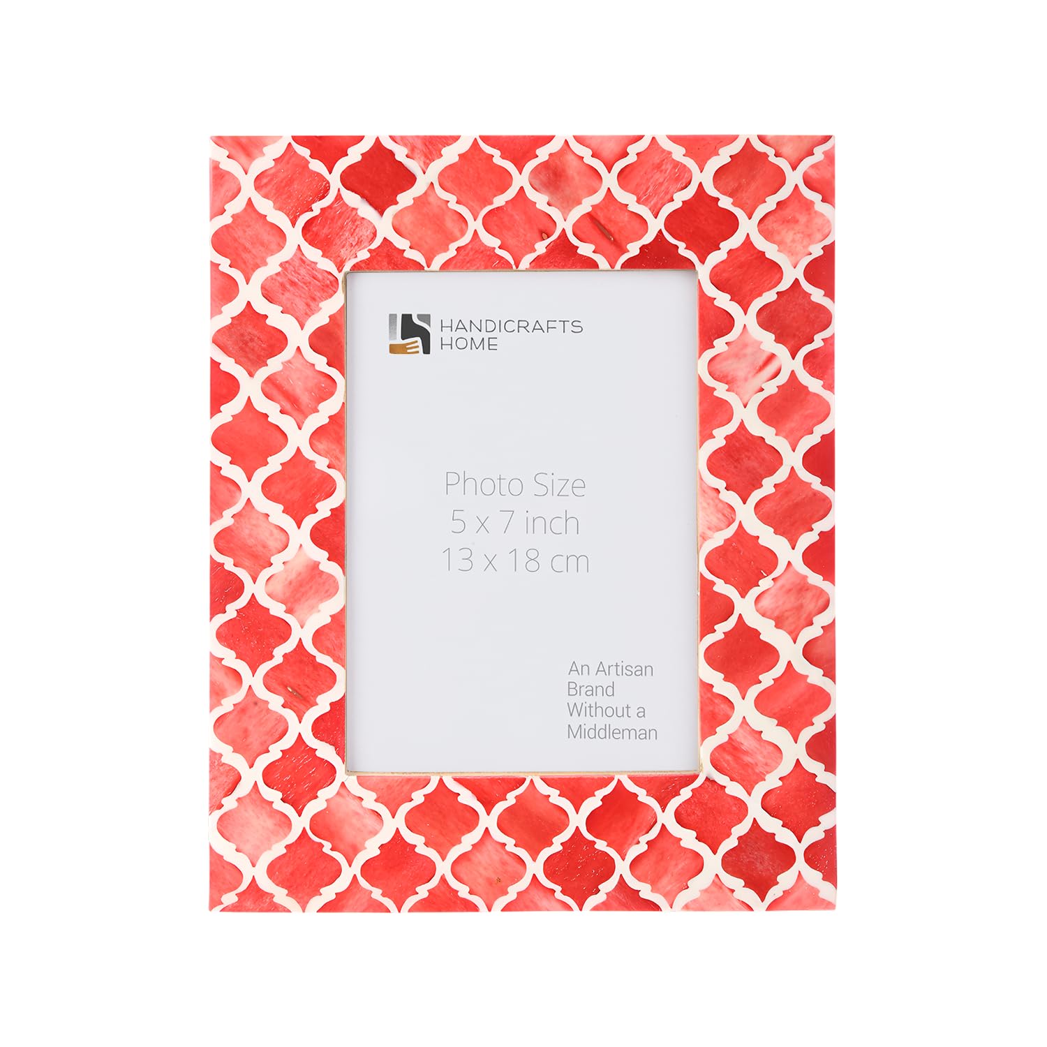 Handicrafts Home Handmade Decorative 5x7 Picture Frame | Unique Boho Chic Home Decor | Moroccan Art Inspired Red Photo Frame for Wall & Tabletop, Colorful Frames for Living Room, Office Decor & Gift