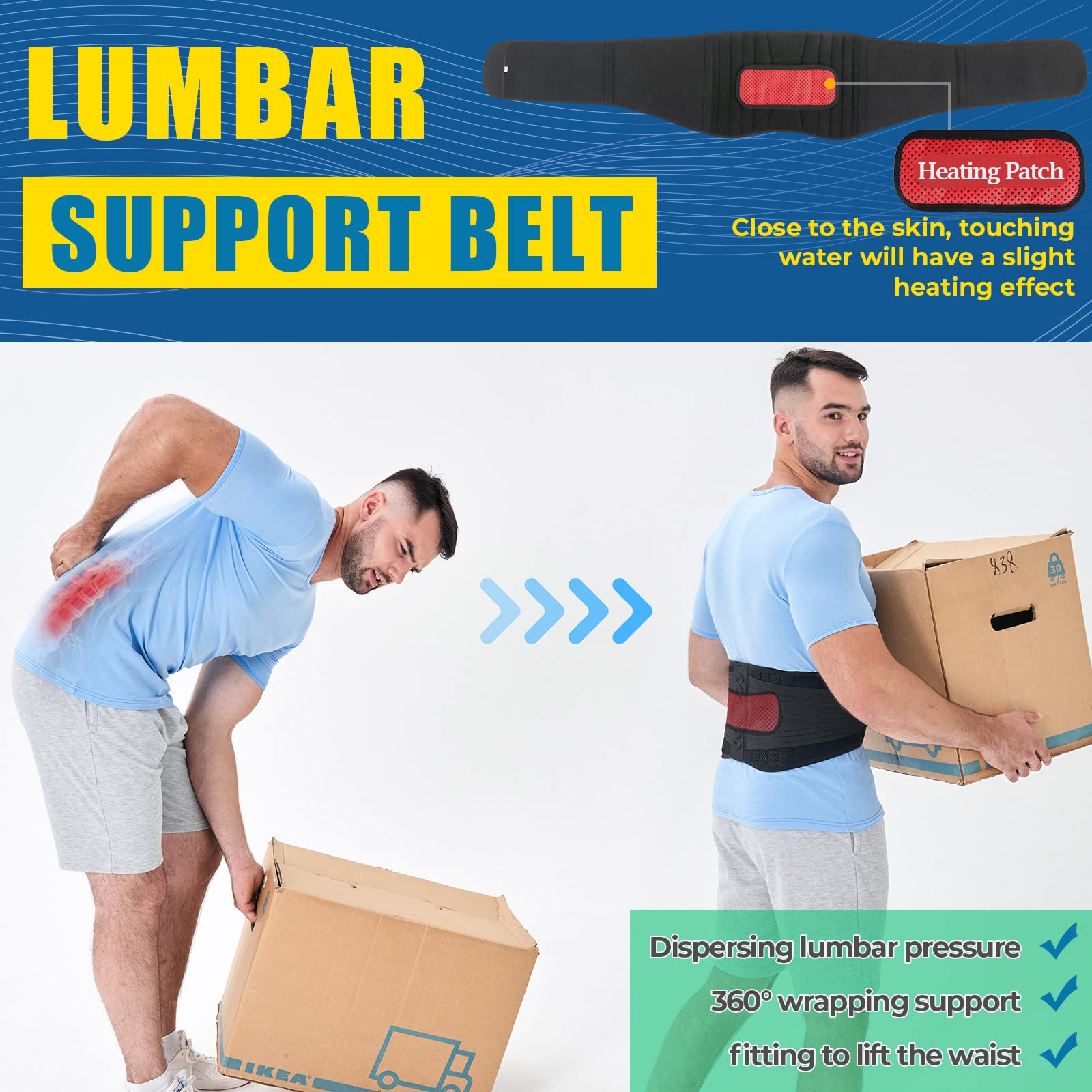 Back Brace for Lower Back Pain Relief - Men Women Back Support Belt for Heavy Lifting Sciatica Scoliosis Herniated Disc - Adjustable Lumbar Support Belt Breathable Mesh Design (L 30.7
