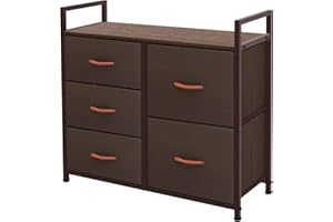 AZL1 Life Concept Wide Tower Storage Dresser Furniture Unit-Large Standing Organizer Chest for Bedroom, Office, Living Room, and Closet-5 Drawer Removable Fabric Bins, 32.6 inches, Coffee 3-5