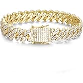 NOBYLO 10mm 12mm Cuban Link Bracelet For Men And Women 14k/Platinum Plated Thick Stainless Steel Hip Hop Bracelets, Gift For Sons, Fathers, Friends, Low Allergy, Anti Fading