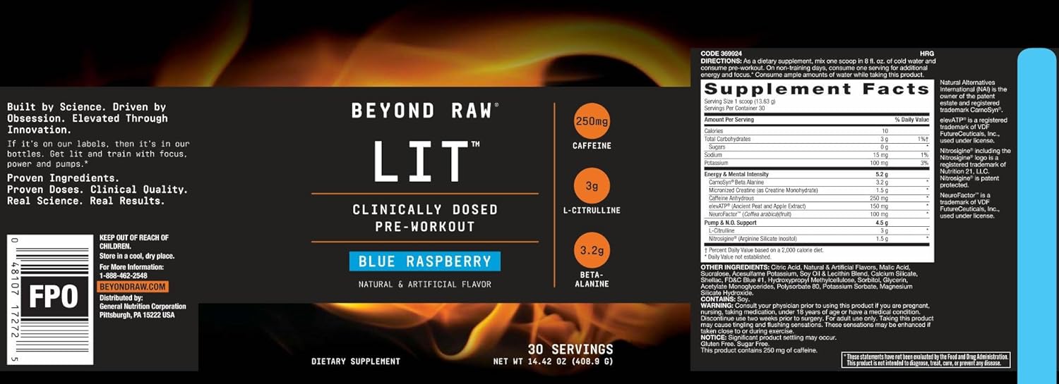 Beyond Raw LIT Pre Workout Powder Energy Drink, ICY Fireworks, 30 Servings, Contains Caffeine, L-Citruline, and Beta-Alanine, Nitrix Oxide and Preworkout Supplement: Health & Personal Care