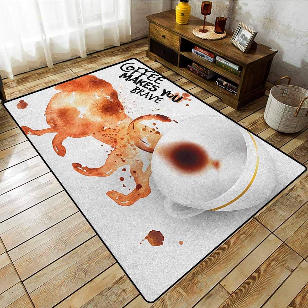 Bedroom Rug,Coffee Art,Be Brave and Courageous Inspiration Motivation Nature Wild Lion,Easy Clean Rugs Burnt Sienna Black White