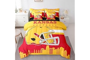 EROSEBRIDAL Football Themed Bed In A Bag With Flat and Fitted Sheet Full Size,Football City 7 Pcs Bedding Set for Sport Fans Gifts,Ruby With Pillowcases and Cushion Cases for Kids Men Women,Red Yellow