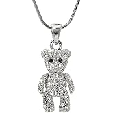 Spinningdaisy Crystals Silver Plated Movable Teddy Bear Necklace