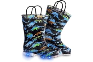 FUNCOO PLUS Toddler Kids Rain Boots Boys Girls Light Up Waterproof Boots