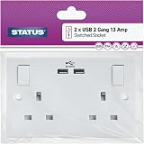 Status 13A Double Switched Plug Socket with 2 USB Ports White Plastic view 7