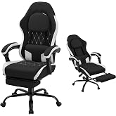 Gaming Chair for Adults, Fabric Gaming Chair with Footrest and Pocket Spring Cushion, Ergonomic Gamer Chair with Lumbar Support, Reclining Computer Gaming Chair with High Back (Black)