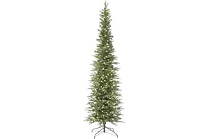 Vickerman 6.5' x 28" Bixley Pencil Fir Artificial Christmas Tree - Pre-Lit Pencil Tree with Warm White Dura-Lit LED Lights - 1639 PE Tips - Skinny Christmas Tree