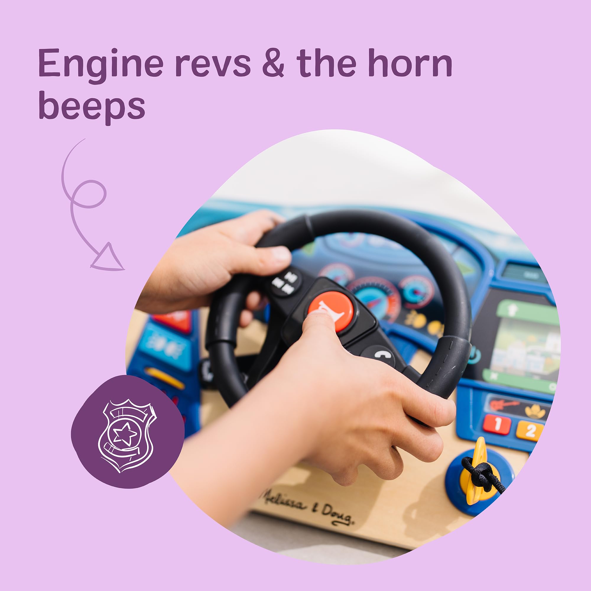 Melissa & Doug Vroom & Zoom, Interactive Wooden Dashboard, Racing Car Steering Wheel Toy, Lights & Sounds, Preschool Learning Toys for Girls & Boys 3+ - FSC Certified