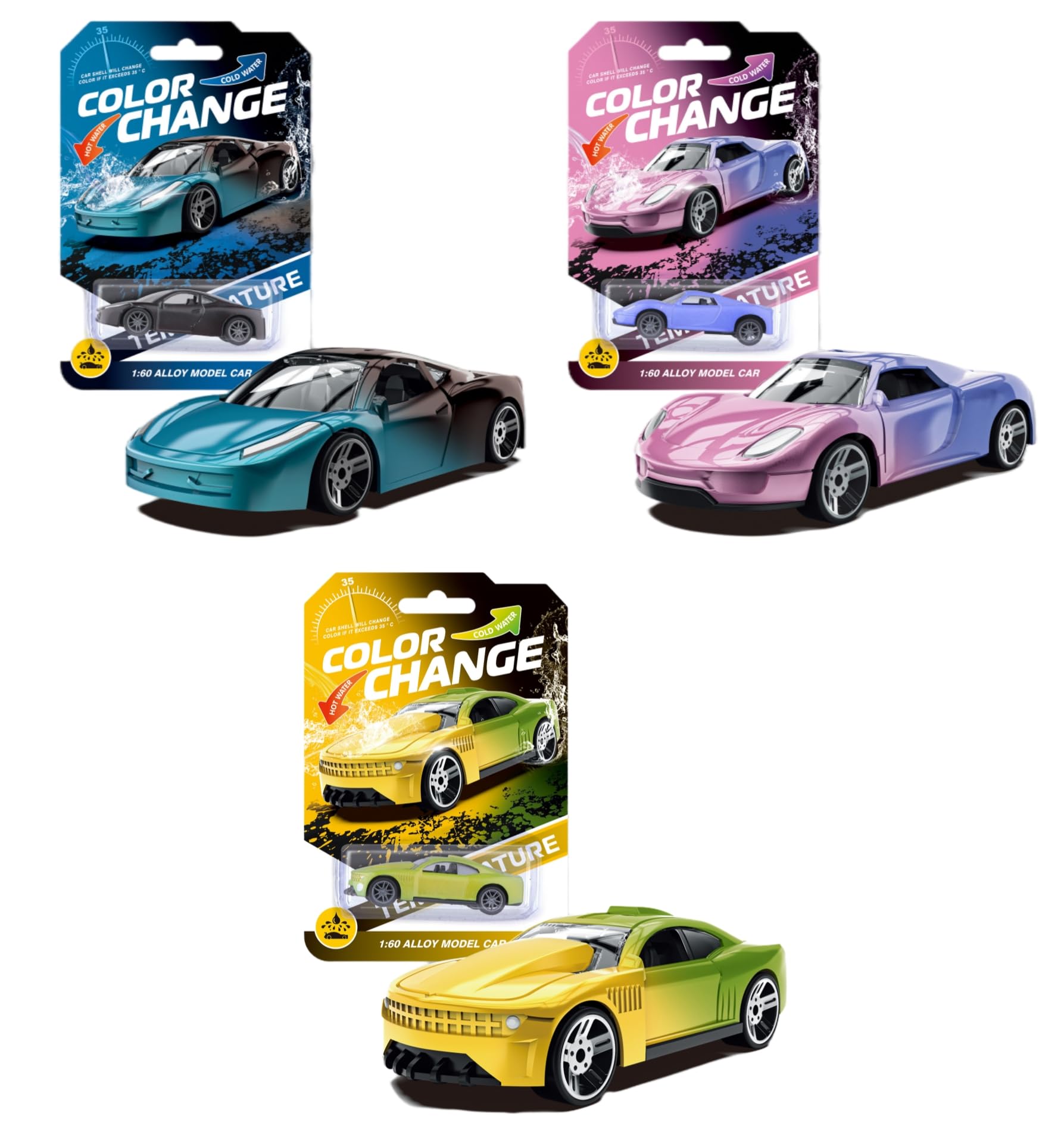 DiiWmme Street Machines Water Activated Color Change Cars, 3-Pack Alloy Toy Cars for Kids, Color Changing Bath Toys for Boys and Girls Ages 3 for Birthdays, Christmas (A) — image 1