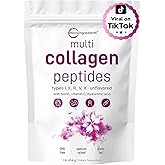 Micro Ingredients Multi Collagen Peptides Powder, 1lb – Hydrolyzed Type I,II,III,V,X with Biotin 10000mcg, Hyaluronic Acid, Vitamin C – Unflavored Collagen for Women & Men, Easy Dissolve, 41 Servings