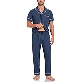 COLORFULLEAF 100% Cotton Mens Pajamas Set Short Sleeve Loungewear with Long Pants Button Down Sleepwear Soft Comfy Pj for Men