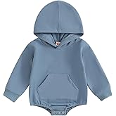 MOBJVIY Baby Boy Girl Hooded Romper Cute Solid Color Long Sleeve Sweatshirt Romper Newborn Fall Outfit