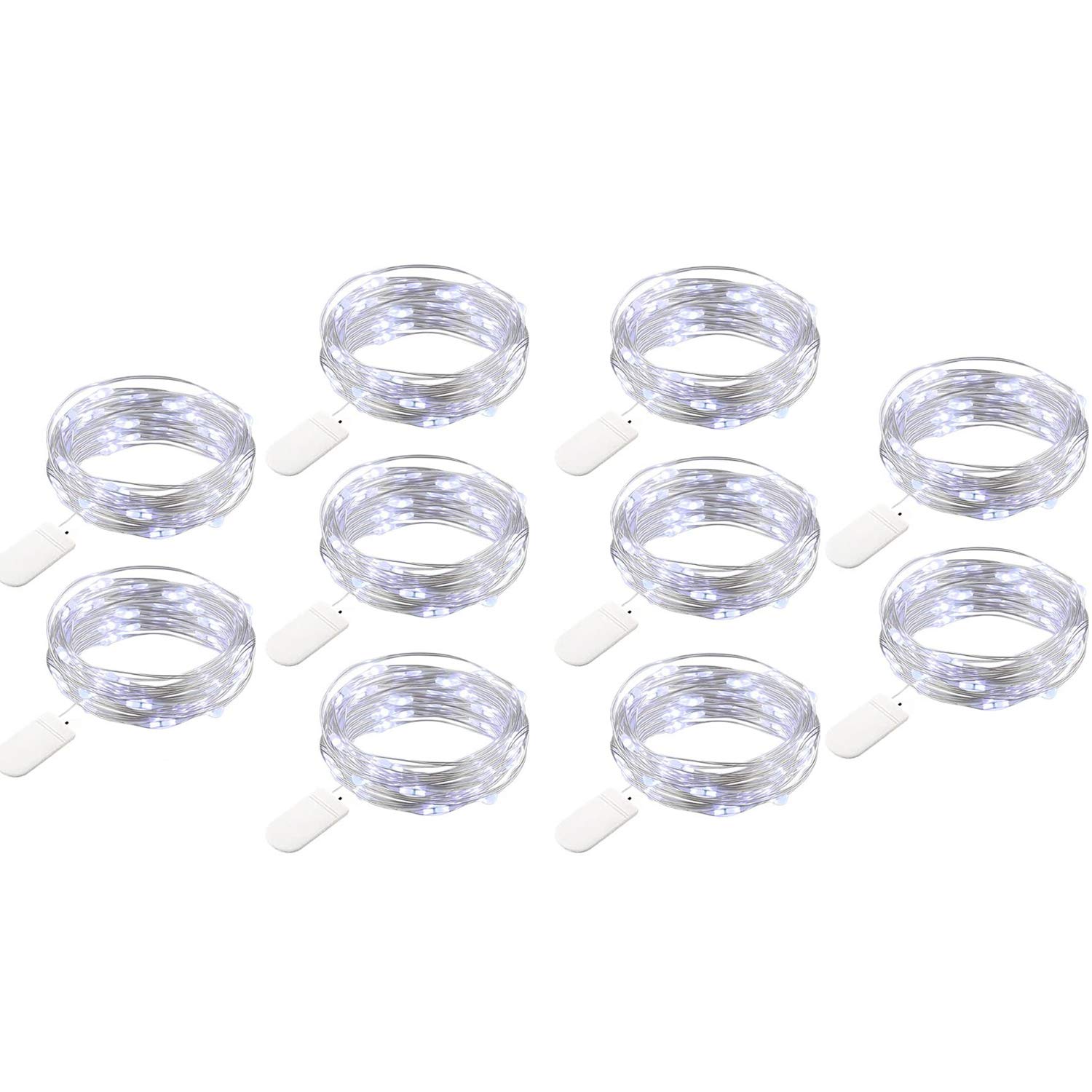 10 Pack LED Fairy Lights(Cold White), 2M 20 LEDs DIY Copper Wire String Lights for Bedroom, Garden, Wedding, Birthday, Party, Christmas, Halloween, Home Decorations