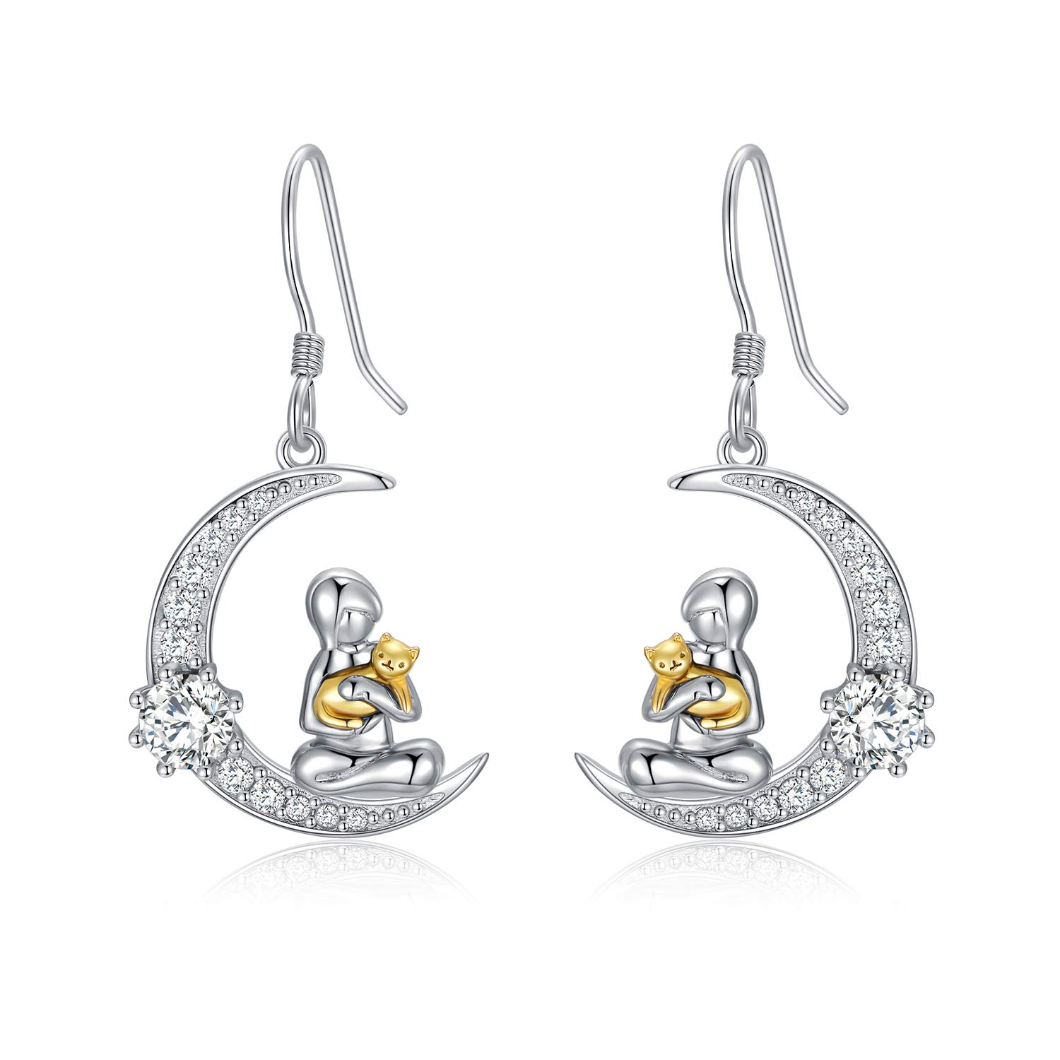 Sterling Silver Cat Dangle Drop Earrings for Women, Cat Gifts for Cat Lovers Women