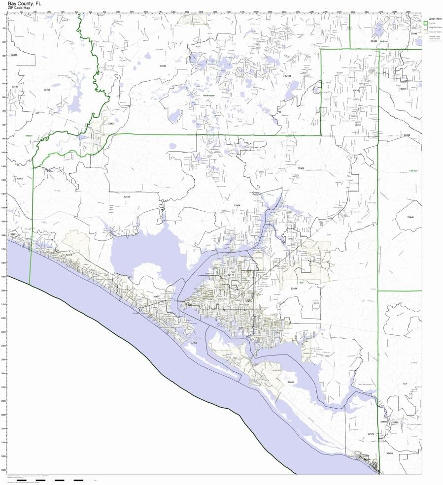Bay County, Florida FL ZIP Code Map Not Laminated Home & Kitchen
