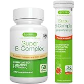 Super B-Complex Bundle, 60 Sustained-Release Tablets &amp; 20 Orange Flavor Effervescent Tablets for Fast Energy On The Go, by Igennus