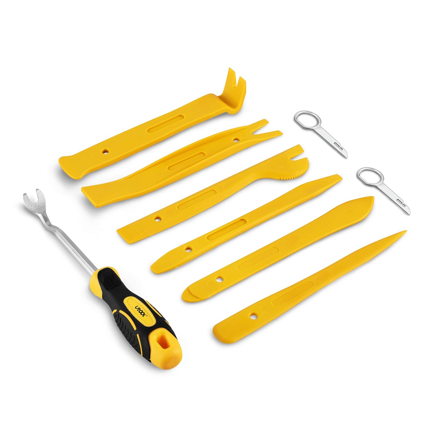 Utool Auto Trim Removal Tool Set 9 Pcs for Car Audio Radio Dash Door Panel Removal with Ergonomic Design Nylon Fastener Remover and Steel Radio Keys