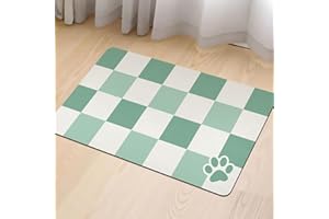 FUOXOWK Dog Food Mats for Floors Absorbent, Pet Cat Food Mat - Quick Dry Dog Bowl Mats for Food and Water, Eco-Friendly Dog Accessories Pet Supplies｜Green Checkered