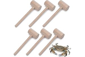 6PCS Solid Natural Wooden Crab Lobster Mallets Shellfish Hammers, Beechwood