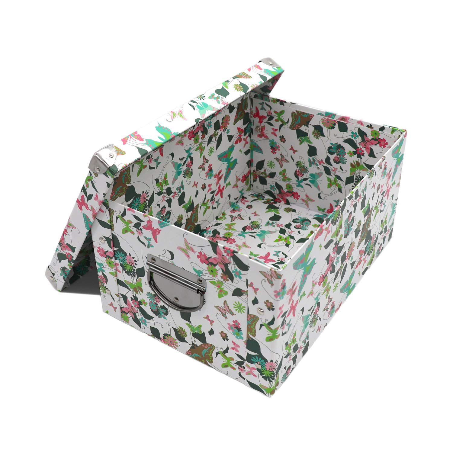 Photo 1 of GUOZI Collapsible Storage Box, Decorative Memory box with Lid & Metal Reinforced Corners, Cardboard File Box with Handles, Organizer Gift Box for Keepsake Toy Photos Office Nursery Wardrobe Bookshelf