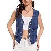YOUNIFIZ Women's Denim Jean Vest Tops 2025 Cropped V Neck Button Down Sleeveless Denim Waistcoat Jacket