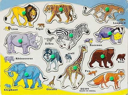 FunBlast Wooden Colorful Learning Educational Board for Kids with Knobs, Educational Learning Wooden Board Tray, Size- 30 X 22 cm, Available in 8 Different Variants (Lovely Animal)