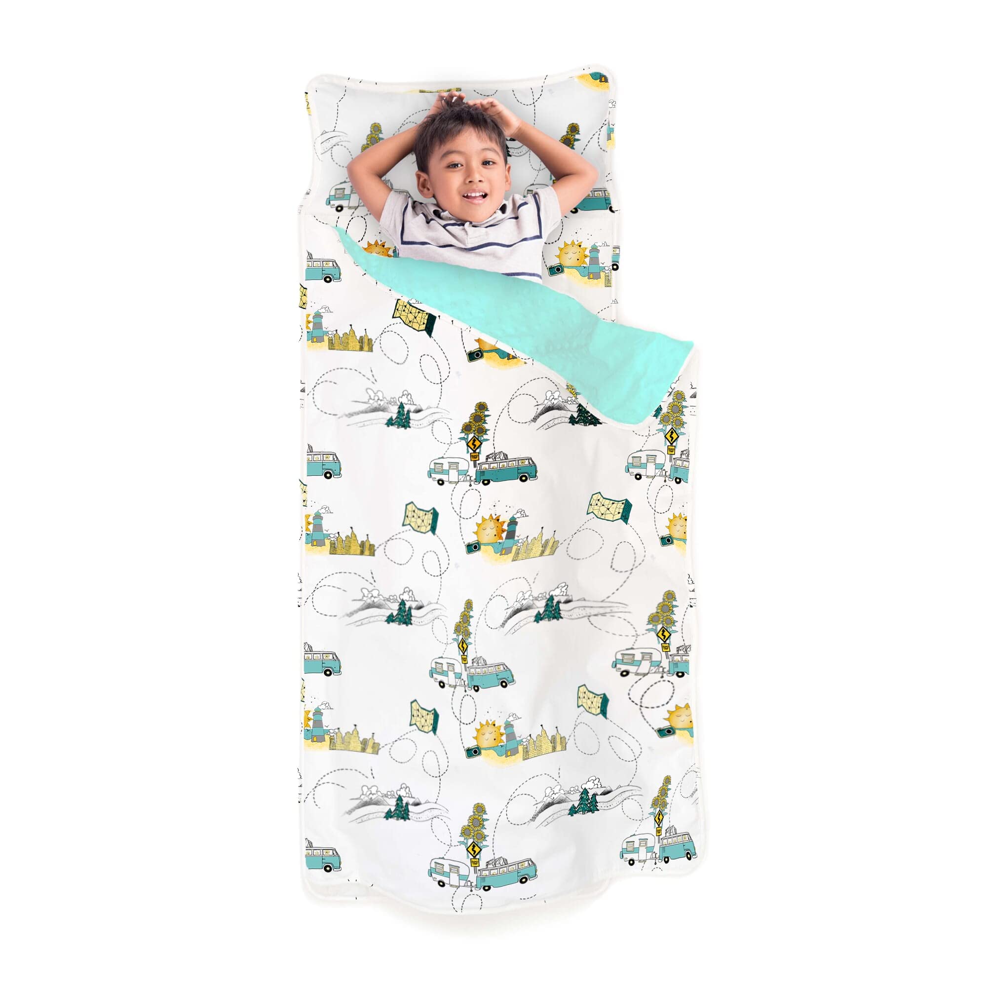 JumpOff Jo - Extra Long Toddler Nap Mat for Preschool, Daycare and Kindergarten - Sleeping Bag for Kids with Removable Pillow and Ultra Soft Blanket - Travel, Road Trip