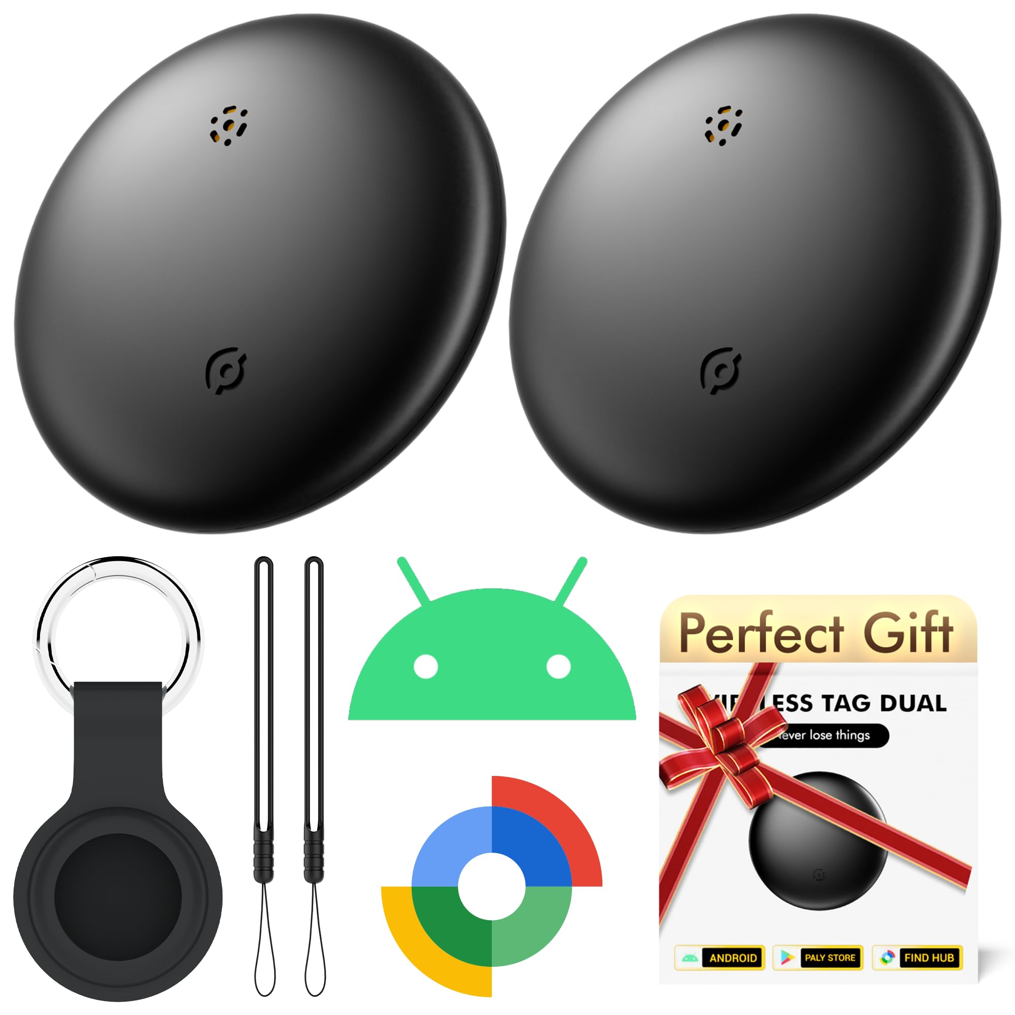 Photo 1 of Air Tracker Tags-2 Pack for Android with Case- Bluetooth Tracker Item Finder for Key, Wallet, Luggage - Works with Google Find Hub, IP66 Waterproof, Smart Tag for Android & Samsung Phones(Black)