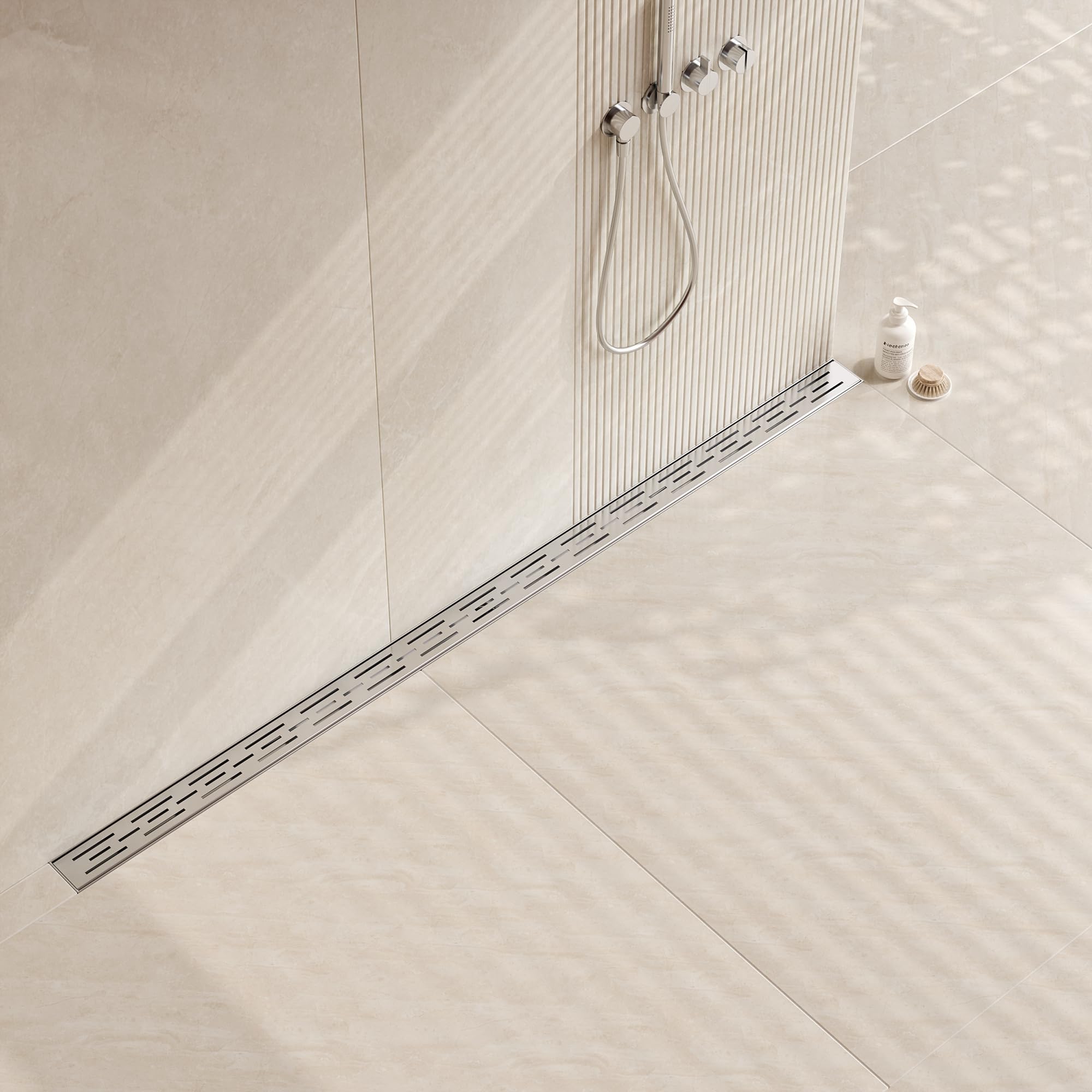 Photo 1 of Neodrain 60 Inch Rectangular Linear Shower Drain with Brick Pattern Grate, Brushed 304 Stainless Steel Bathroom Floor Drain, Shower Linear Drain &Leveling Feet, Hair Strainer, CUPC Certified