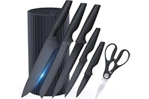 RAINBEAN Kitchen Knife Set, 7pcs Knife Set with Block, Premium Set Includes Razor Sharp Chef Bread Slicing Utility Paring Kni