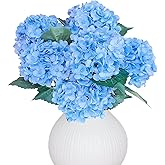LA.PONEE 6PCS Premium Blue Silk Hydrangea Artificial Flowers Bouquets - Realistic Fake Hydrangea with Stems, Faux Flower Arrangement for Home Wedding Party Baby Shower Table Centerpieces Decoration