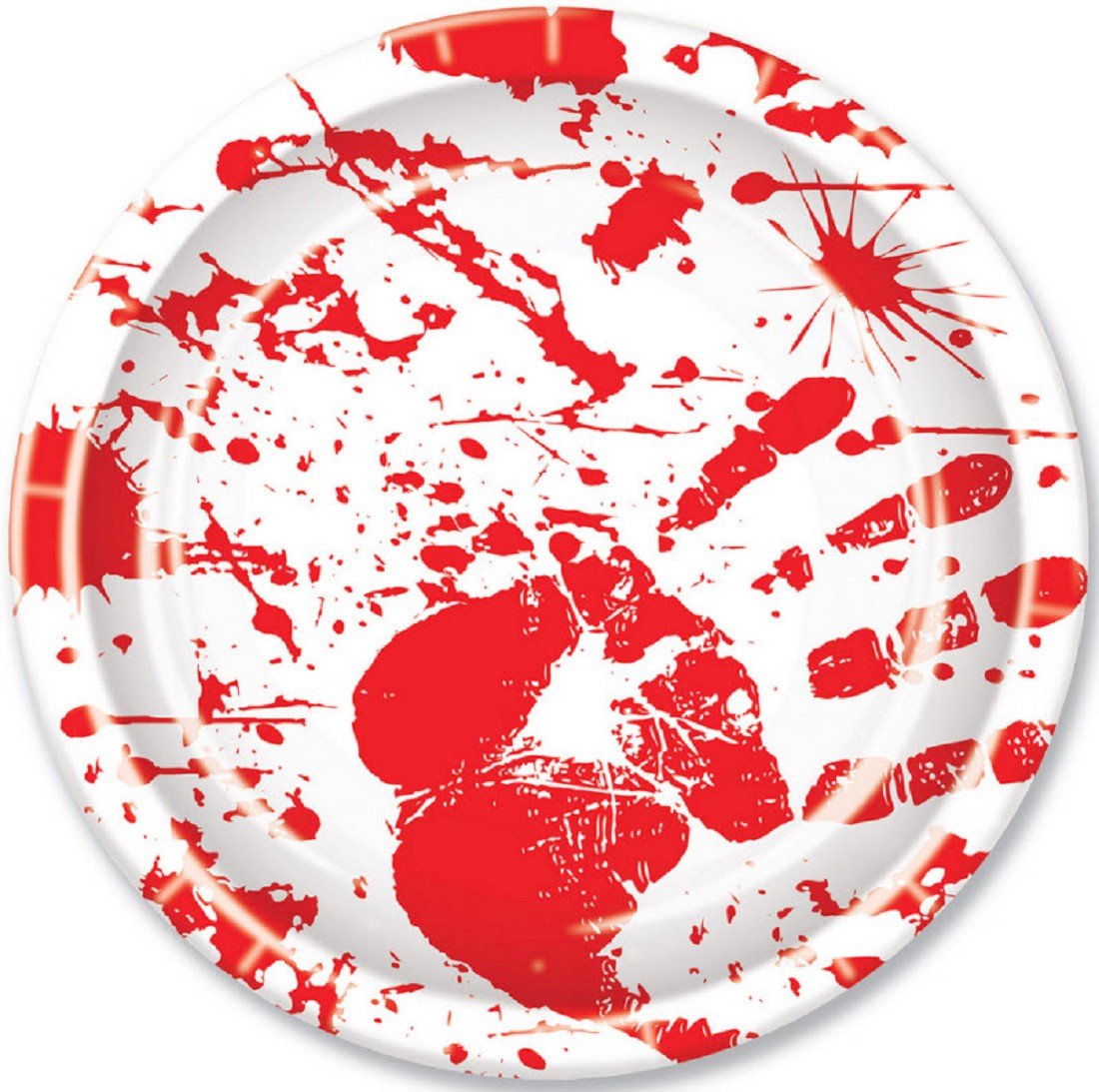Beistle Bloody Handprints Plates, Paper, Red/White, 9"