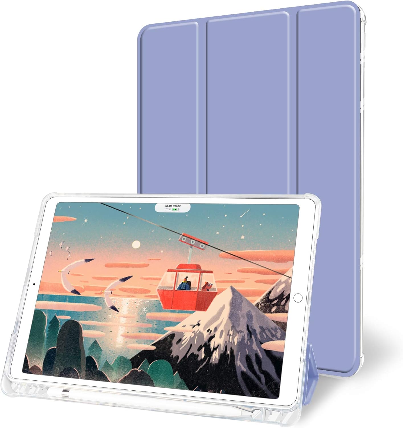 Aoub Case for iPad Air 10.5 inch 3rd Generation / iPad Pro 10.5, Auto Sleep/Wake Slim Lightweight Trifold Stand Cover, Soft TPU Back Case with Pencil Holder, Lavender