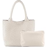 SLHFPX Hand Woven Bag Tote BagS For Women Top Handle Shoulder Vegan Leather Large Travel Beach Hobo Handbag