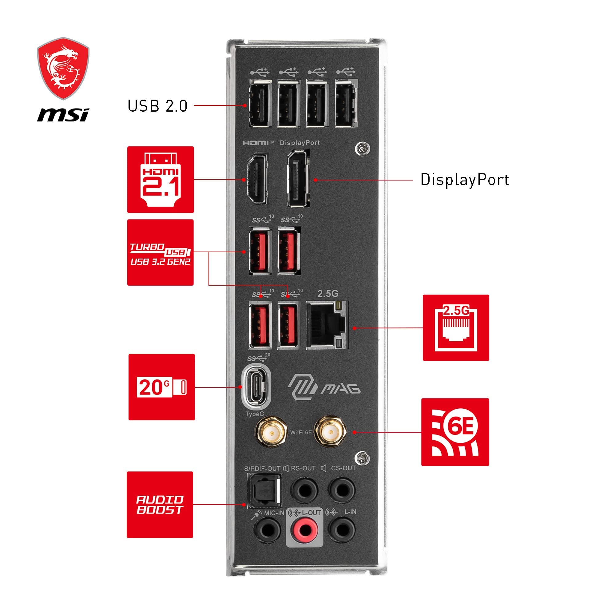 Msi Mag B760 Tomahawk Wifi Motherboard, Atx - Supports Intel 12Th &Amp; 13Th Gen Core Processors, Lga 1700 - 75A Drmos Vrm, Ddr5 Memory Boost 7000+Mhz/Oc, Pcie 5.0 X16, M.2 Gen4, Wi-Fi 6E - View 6