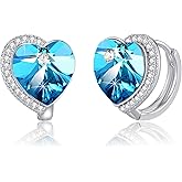 Austrian Crystal Heart Halo Drop Leverback Earrings for Women 14K White Gold Plated Hypoallergenic Huggie Earring Jewelry Gift