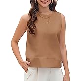 MAKABO Women's Linen Tank Tops Crew Neck Vest Top Office Work Sleeveless Blouses