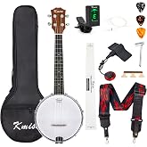 Kmise Concert Size Banjolele, 23'' Sapele 4 Strings Portable Mini Banjo Ukulele, With Gig Bag, Tuner, Banjos Strap, Strings, Piezo Pickup, Picks, Ruler, Wrench, Bridge Beginner Kit for Professionals