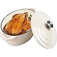 Kerilyn 4.5 QT Enameled Oval Dutch Oven Pot with Lid and Dual Handles, Cast Iron Dutch Oven for Cooking, Bread Baking, Non-stick Enamel Coated Cookware (Beige)