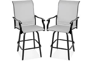 Best Choice Products Set of 2 Swivel Barstools, Bar Height Outdoor Chairs, 360 Rotating Patio Bar Stools w/All-Weather Mesh, 300lb Capacity - Gray