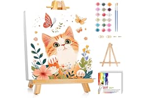 cviokrdu Cat Paint by Numbers Kit for Kids with Frame - Wooden Easel, Animals Paint by Numbers for Kids Ages 4 8 12, Easy Acrylic Oil Painting Kits for Home Wall Decoration 8x8 inch