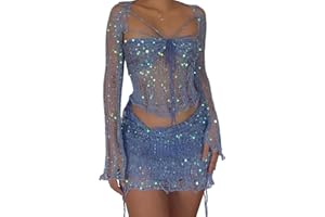 xxxiticat Women's Hollow Out Skirt Matching Set Long Sleeve Cardigan Jacket Bralette Crop Top Crochet Skirt Three Piece Suit