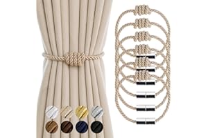 Contoeey Curtain Tiebacks Magnetic Decorative Curtain Tie Backs for Curtains 6 Pack Rope Curtain Holders for Drapes Outdoor Curtain Holdbacks, Beige