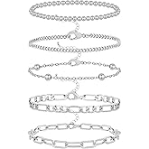 Wgoud Waterproof Gold Bracelets for Women Trendy, Dainty 14K Real Gold Plated Fashion Stackable Bracelet Sets for Women Thin Cuban Link Paperclip Chain Bracelets Layered Gold Jewelry Sets Gifts for Womens