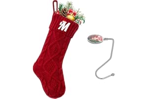 guccde Christmas Stockings with Initials, Personalized Custom 18" Large Embroidered Monogram Knit Kids Xmas Stocking Holiday Party Fireplace Family Hanging Stocking Decoration Red Letter M